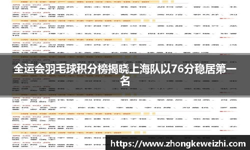 全运会羽毛球积分榜揭晓上海队以76分稳居第一名